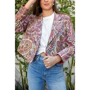 Alix of Bohemia Demi Paisley Blazer Pockets Hand Printed Open Jacket Size Large